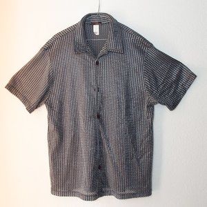 Studio YMLA men's Button Down shirt made of shimmery mesh material, shiny silver